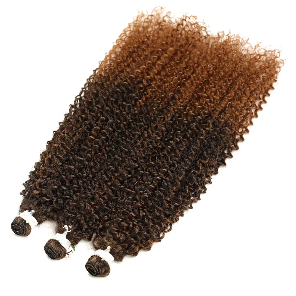 MEEPO Synthetische verworrene lockige Haarbündel, 3 Stück/100 g, 61–71,1 cm, Ombre Brown Jerry Curly Crochet Haarverlängerung für Frauen