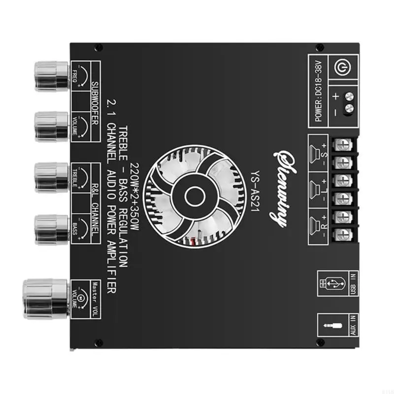 E1YB YS-AS21 2x220W+350W 2.1 Channel Digital Power Amplifier Board TPA3255 Subwoofer Treble Bass Tone APP USB Function