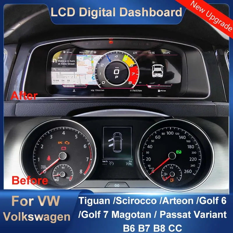 Virtual Instrument Cluster CockPit LCD Speedometer For VW Golf 7 Golf 6 GTI Passat B8 B7 B6 CC Scirocco Digital Dashboard Panel