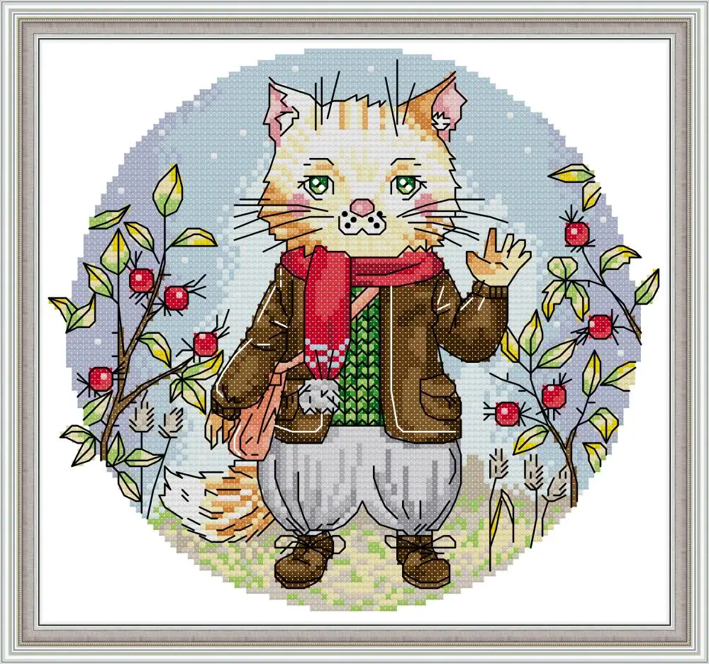 Cross-stitch Complete Set Mr.cat Kit Stamped Printed Counted Unprinted Cloth DMC Needlework Home Decor