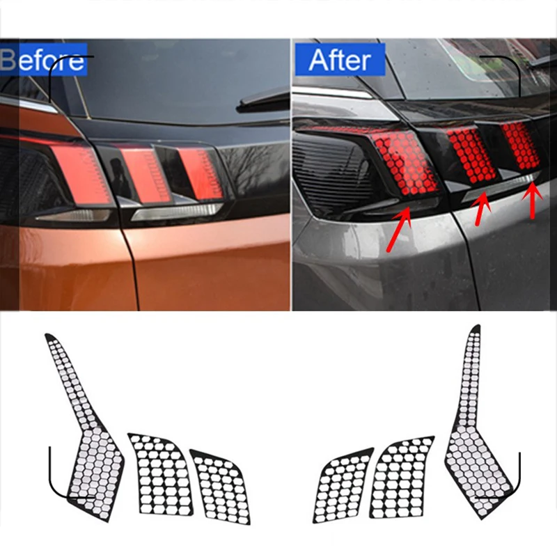 Car Auto Accessories Rear Tail Light Lamp Honeycomb Protector Sticker Accessories for Peugeot 3008 / 3008 GT 2016-2019