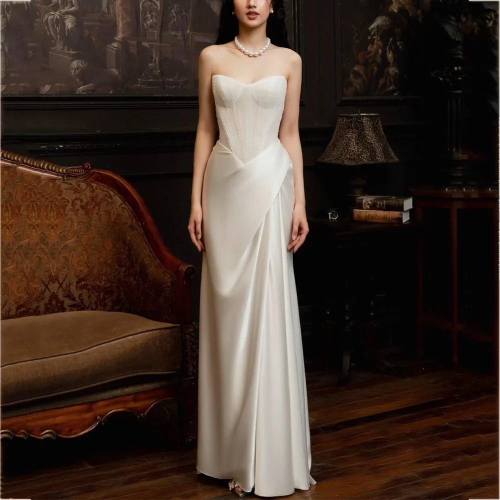 

Стильное вечернее платье для женщин, роскошное элегантное плиссированное платье трапециевидной формы без бретелек без рукавов на заказ, свадебное платье для выпускного вечера, современный стиль