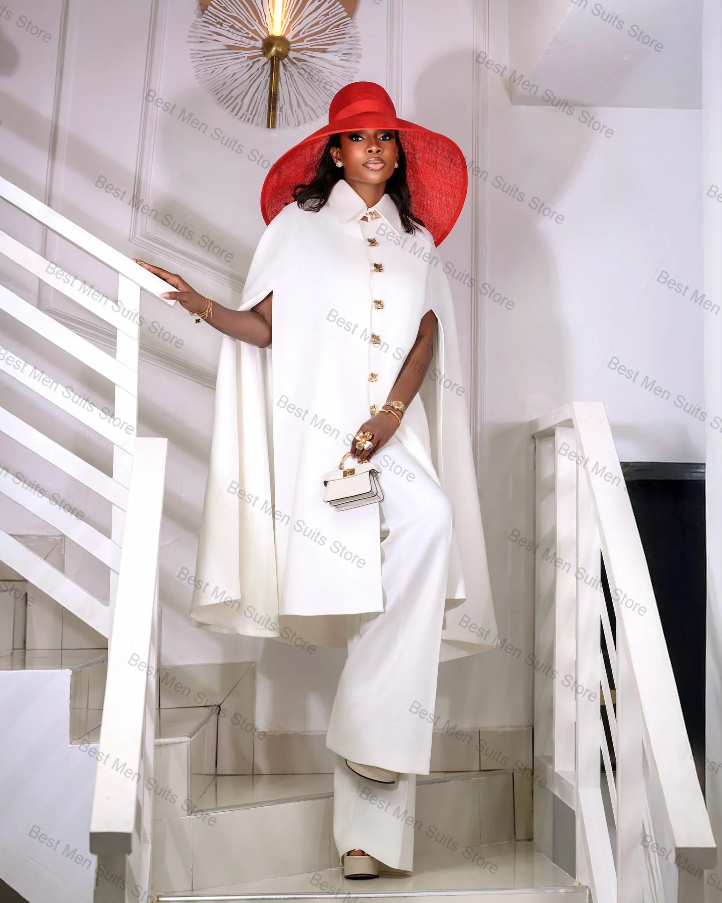 

White Wrap Women Suit Set 2 Pcs Blazer+Pants Trousers Cotton Formal Office Jacket Button Customized Wedding Guest Prom Coat