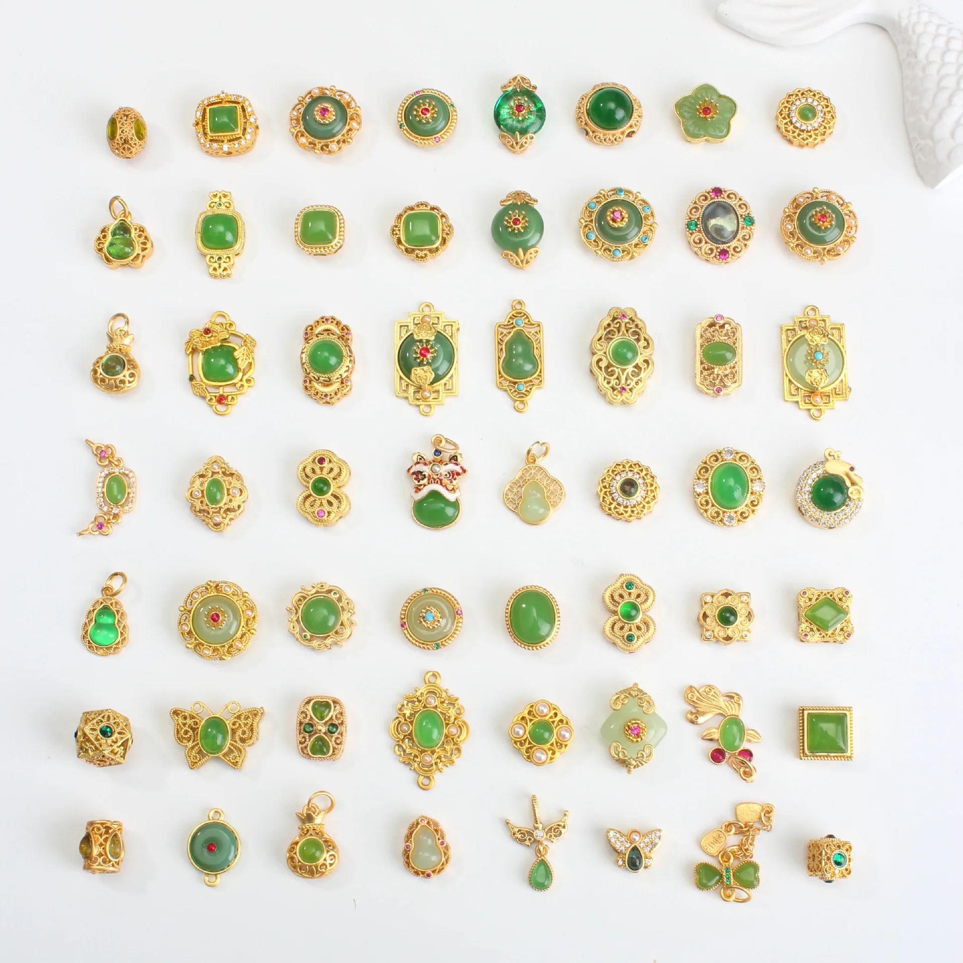 8pcs Copper Gold-plated Inlaid Tourmaline Jade Spacer Beads DIY Necklace Bracelet Jewelry Accessories Beading Materials