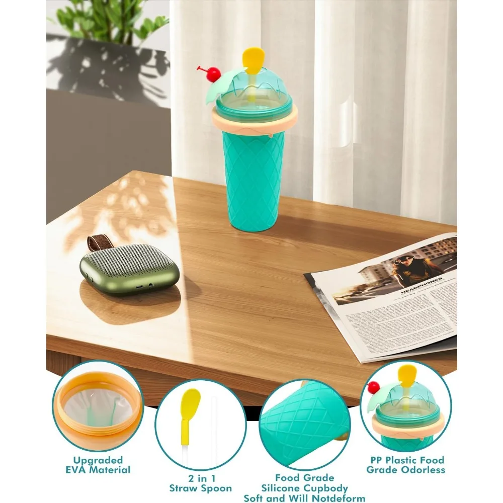 Slushie Cup, Smoothie Cups with Lids & Straws, Slushy Cup for Juices Ice Cream Make, Portable Frozen Magic Maker for Kids Family