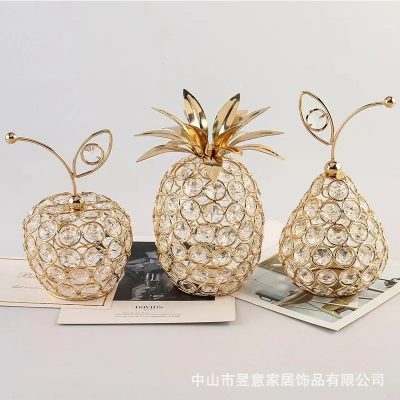 3D Bling Rhinestone Crystal Pear Apple Ornament Home Wedding Decor Gifts Shiny Desk Tabletop Decoration