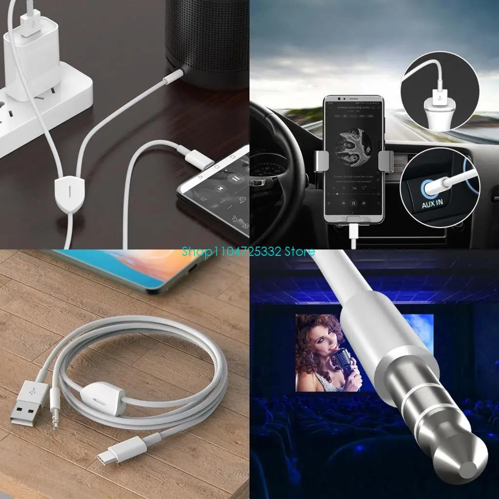 P5EA 2 in 1 Type-C to USB A 3.5mm Car Stereo Aux Headphone Cable Two-in-one Connection Wire Line for Most USB C PhonesTablets