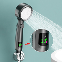 Intelligent Temperature Display LED Shower Head High Pressure 4 Modes Adjustable Rainfall Shower Water Saving Bathroom Acessory