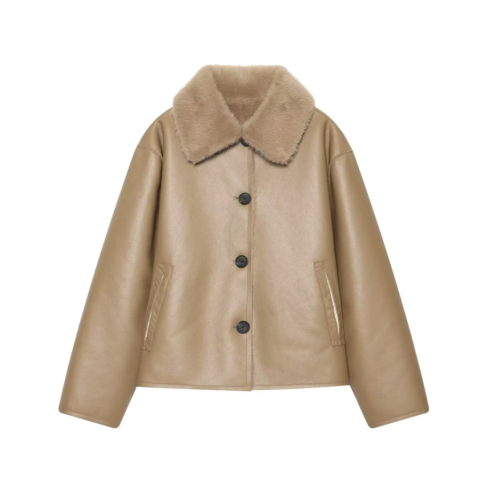KONDALA Damen Vintage Chic Kunstpelz- & Lederjacke Elegante Doppelseitige Wendbare Jacke 2026 Herbst Winter Pendler-Freizeitmantel – Detail 3