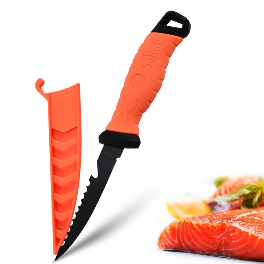 Fish Fillet Boning Knife 3-in-1 Sashimi Fishing Knife Stainless Steel Coating Blade for Saltwater Fishing Hunting,Non Slip Handl