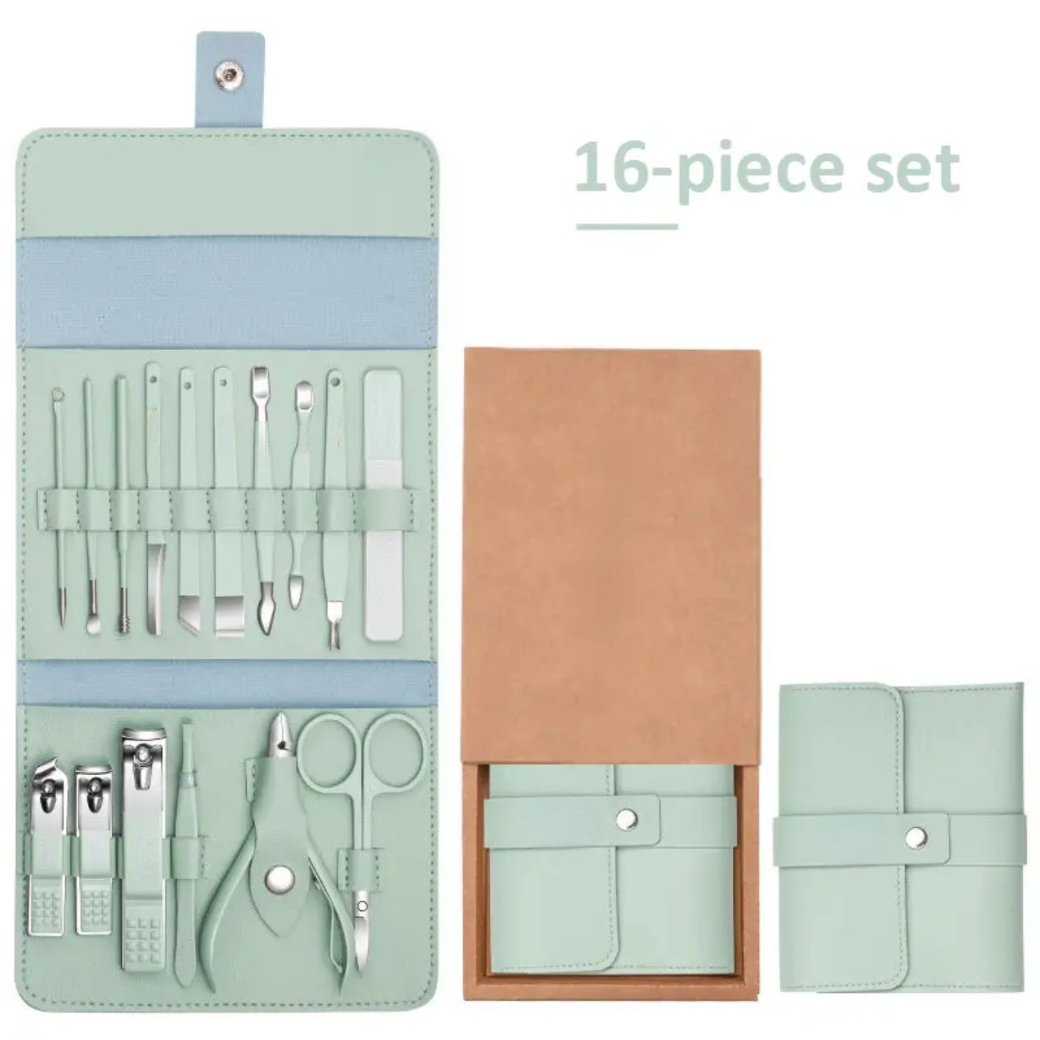 Professional Manicure Set 16 in 1 - Stainless Steel Pedicure Kit with Leather Case - Ideal Gift for Manicure Enthusiasts