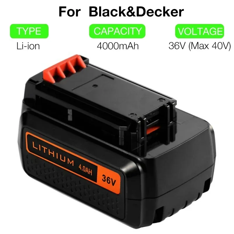 36V/40V 4000mAh Li-ion Replacement Battery for  Black&Decker LBXR36 LBX2040 LBX36 BL1336L BL2036 BL2036L BL1336 LED Indicator
