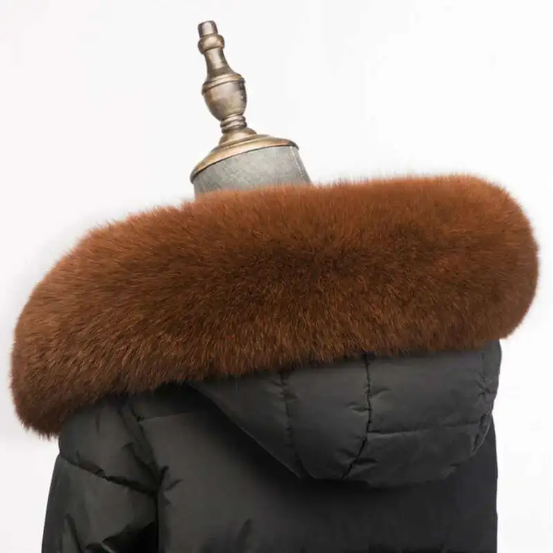 

Fox Fur Collar For Women Real Fur Hood Decor Trims Down Coat Winter Luxury Furry Fur Scarf Solid Color Staright Collar Warmer
