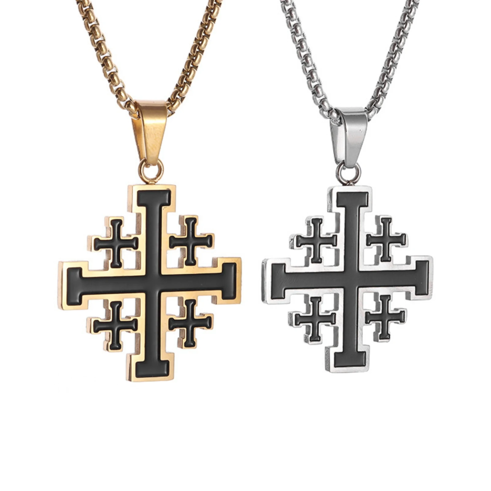 Jerusalem Kreuzritter-Kreuz Anhänger Halskette für Damen und Herren Edelstahl Schmuck Accessoires – Detail 1