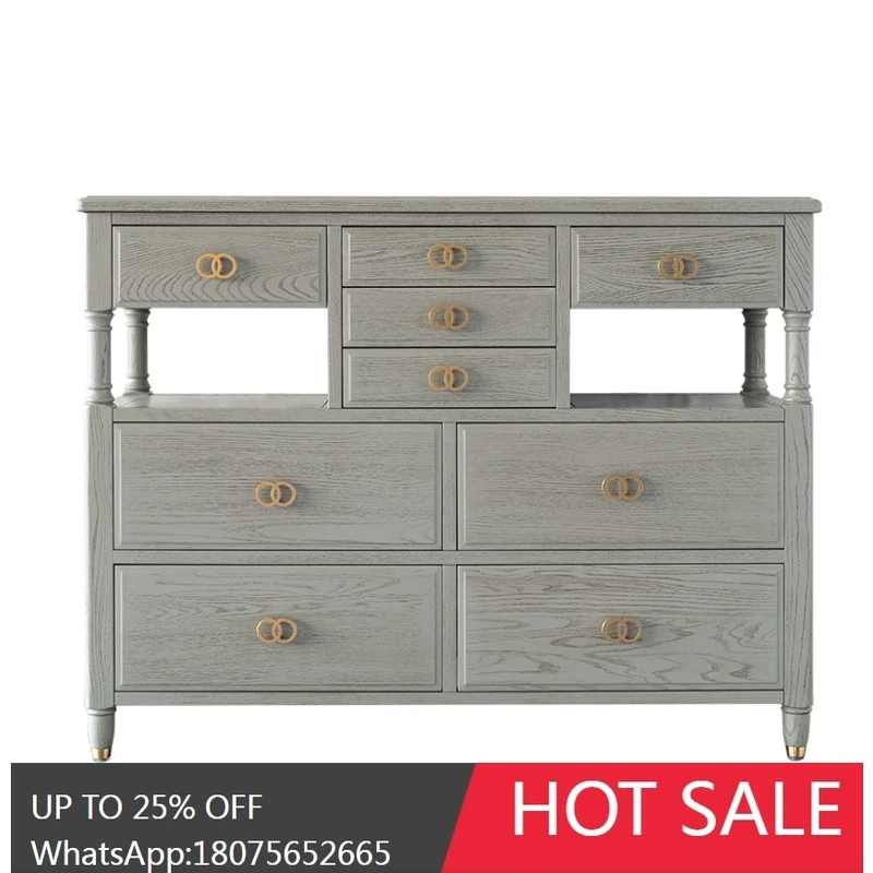 

LYN drawer chest cabinet bedroom Italian light luxury premium gray modern American all solid wood cabinet