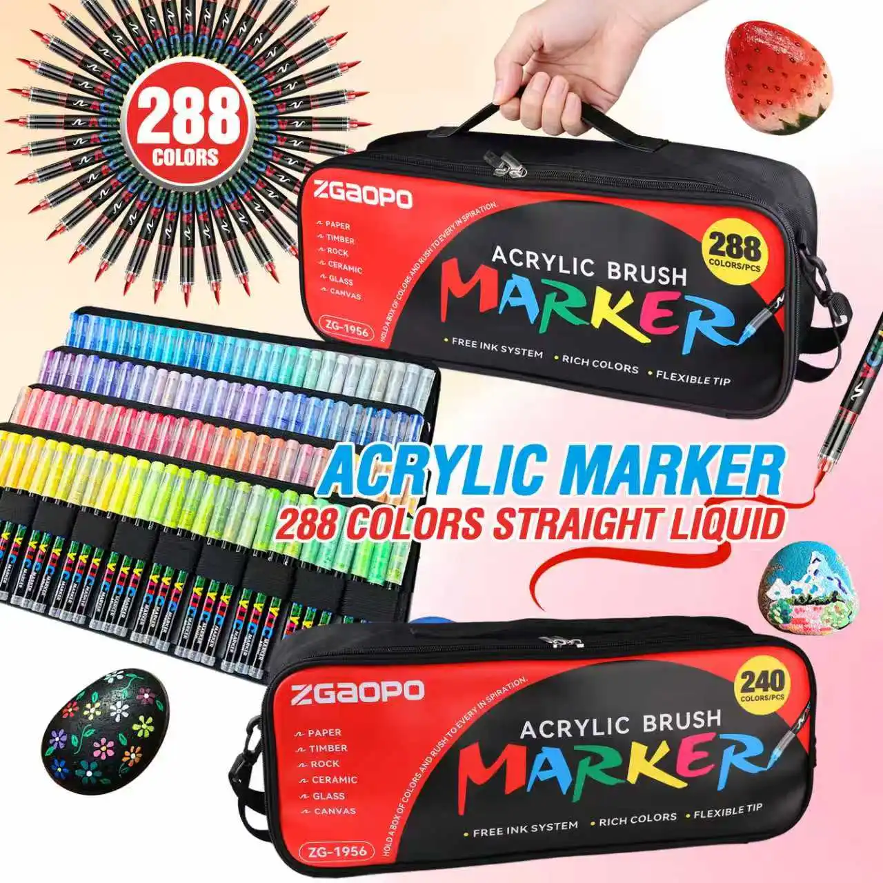

288/240 Color Portable Liquid Acrylic Paint Marker Set, Paint Markers, Felt-Tip Pens Stationery Set, Ideal for Art Drawing, DIY Crafts, and Back-To-School Supplies, Perfect for Artists