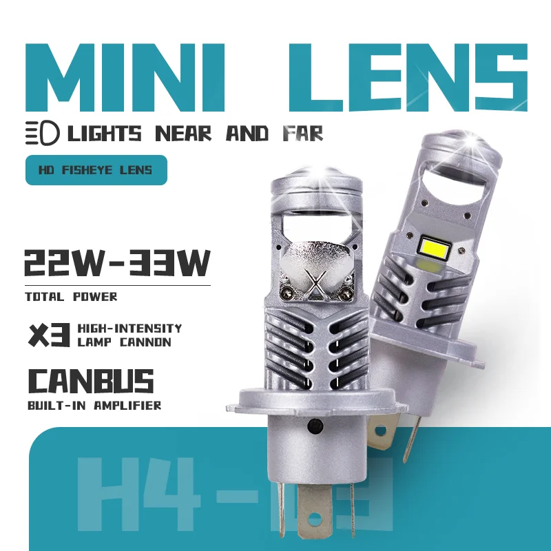 كارولين H4 H7 LED 12 فولت عدسة العارض عالية منخفضة شعاع سيارة ضوء لمبة صغيرة التوصيل اللعب 24 فولت