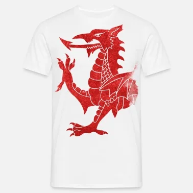 Welsh Dragon Rampant Men’s  T-Shirt Funny  Spreadshirt Vintage cotton T shirt top Ｙ２Ｋ kawaii clothes