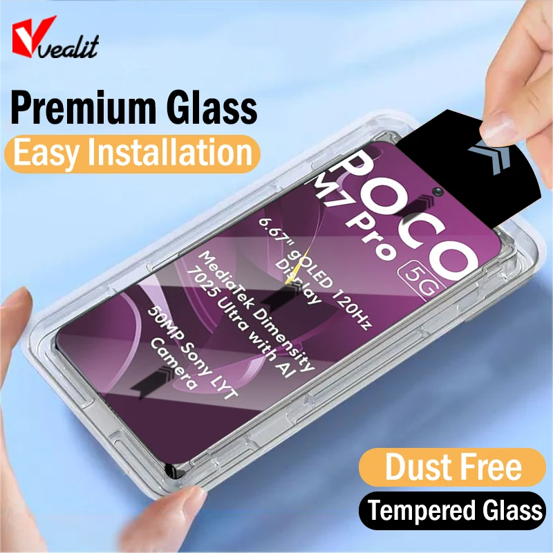 

1-2pcs Easy Installation Dust-Free Tempered Glass for Xiaomi Poco M7 M6 Pro M5 M4 C75 C71 C65 C61 C55 C40 Screen Protector Cover