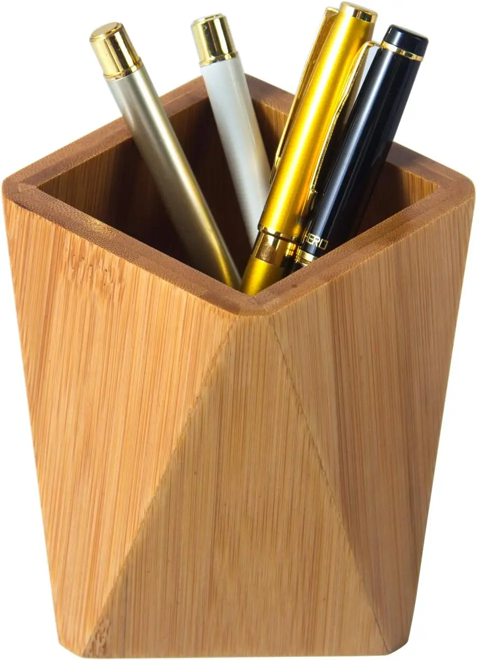 Bamboo Pen Holder for Desk Geometric Pencil Cup Organizer for Office Supplies and Makeup Brushes