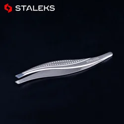 STALEKS TC-12/3 High Precision Eyebrow Tweezers Stainless Steel Slant Tip Tweezers Makeup Tool Hair Removal Tweezer with Storage