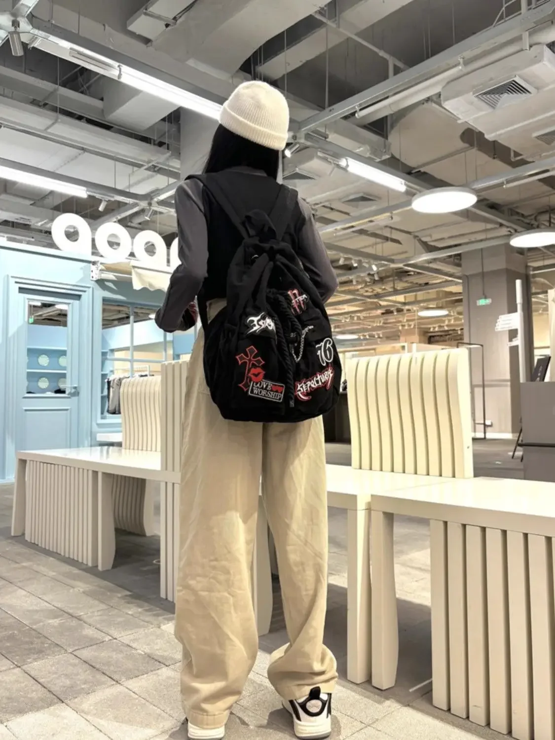 Original Subculture Skull Cross Aesthetic Student Casual School Bag High-capacity Goth Hottie Streetwear Trend Backpack Mochilas