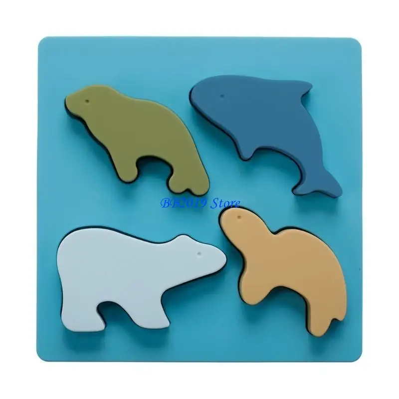 

Q0KB Baby Soft Nesting Sorting Toy Silicone Animal Block Matching Game