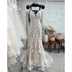 Lace Mermaid Wedding Dress Beading Vestido Feminino Backless Bridal Party Spaghetti Straps Boho Vestidos De Novia Customized
