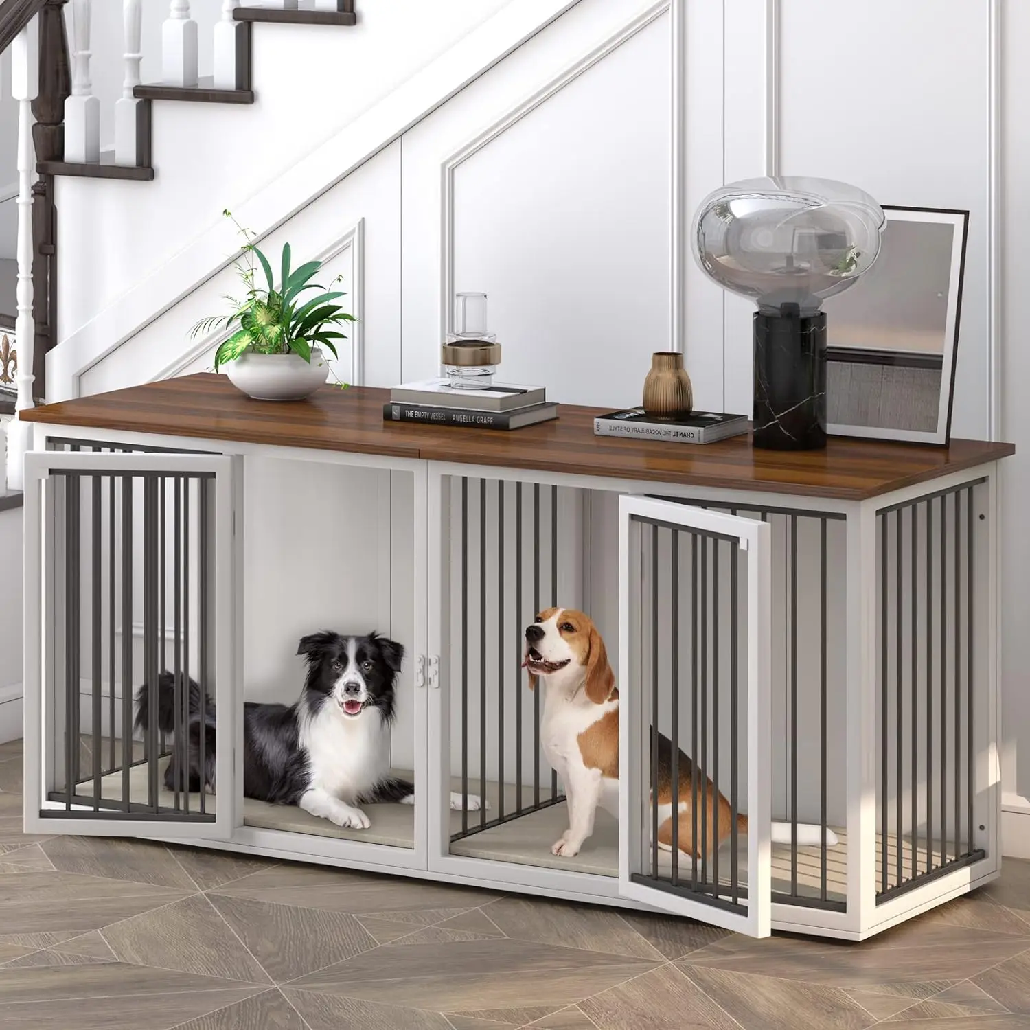 

Steel Frame Dog Crate with Double Doors, Heavy Sturdy Dog Kennel for Small Medium Large Dog, Indoor Double Dog Cage