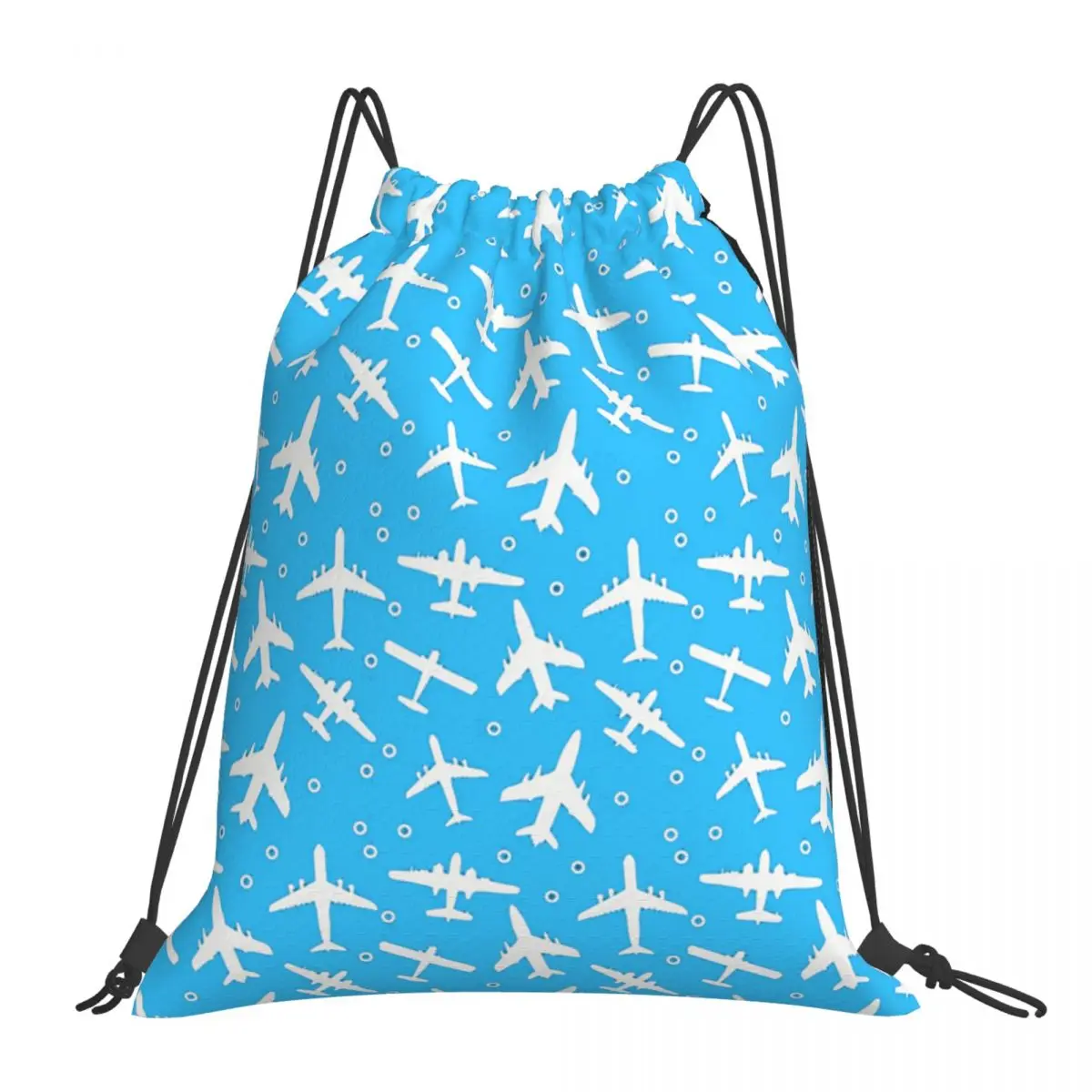 Blue And White Aeroplanes Silhouette Pattern Backpacks Fashion Portable Drawstring Bags Sundries Bag Book Bags For Man Woman