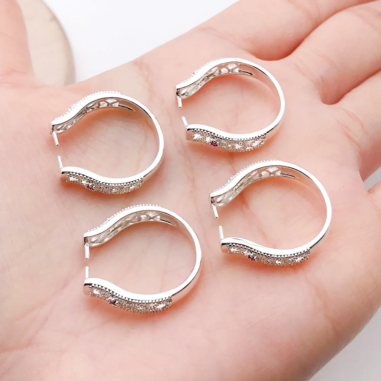 5pcs 18K Real Gold Plated Brass Adjustable Blank Ring Setings, With Zircon, for DIY Jewelry Making Accessories image 5