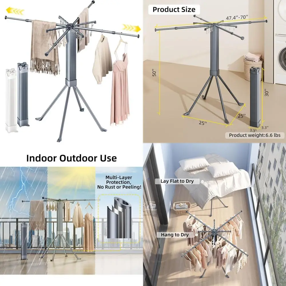 

Складная вешалка для белья с 16-зажимами — компактная выдвижная вешалка для одежды для использования в помещении, на открытом воздухе и в кемпинге