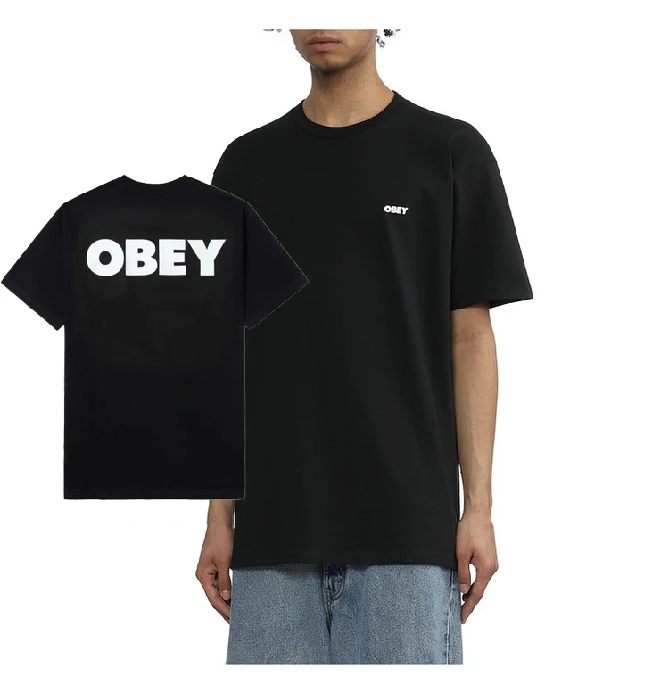 (Miniso) Camiseta de algodón con letras OBEY para hombres, ropa de calle para niños, camisetas de algodón de gran tamaño para hombres, ropa de verano