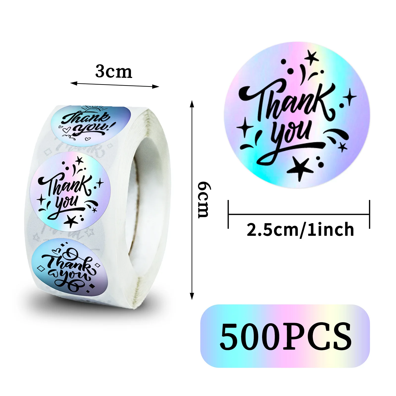 500PCS Laser Silver Black Thank You Sticker Aesthetic Labels Sealing Stationery School Decoration Scrapbooking Supplies for Kids