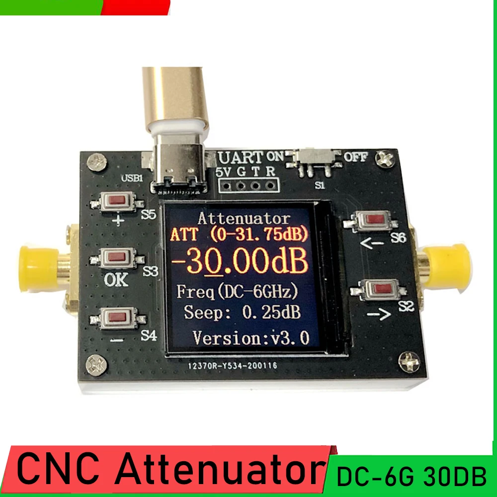 DC-6GHZ 30DB Programmable Digital Attenuator Attenuator Module step 0.25DB LCD display FOR RF Ham Radio Amplifier