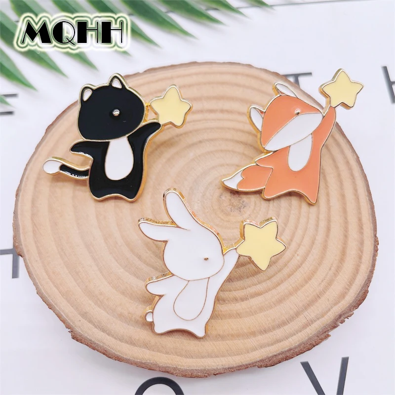 Cartoon Cute Animals Stars Enamel Pins Cats Fox Rabbit Alloy Pins Badges Sweet Clothes Accessories Fashion Jewelry Gifts