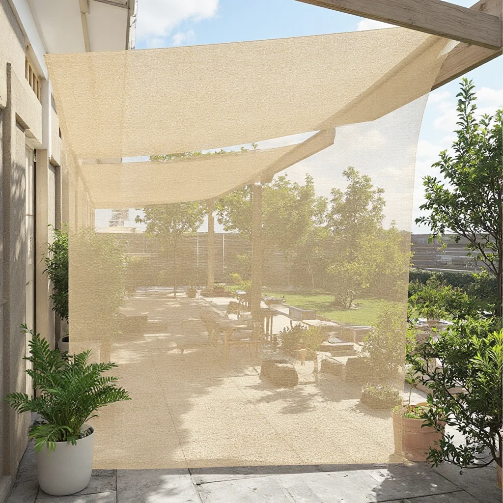 

Бежевая солнцезащитная сетка для улицы, навес для беседки, защитная сетка для балкона, тент для бассейна, парус-занавес от солнца