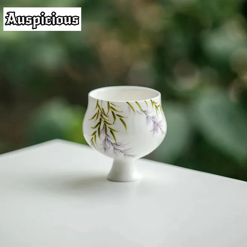 

2pc/lot Pure Hand-painted Wisteria Flower Teacup Antique Tea Pair Water Jug Small Waist Smelling Cup Household Tea Services 65ml