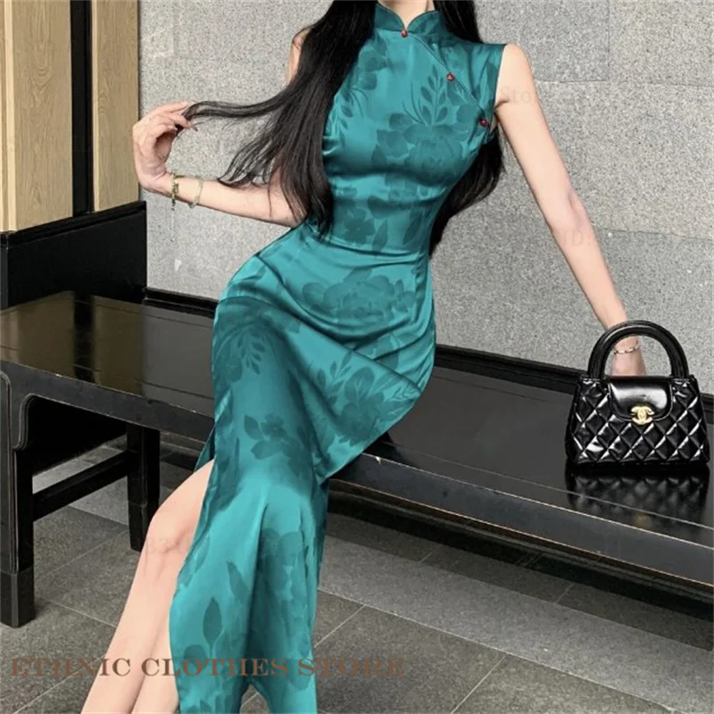 New Chinese Style Qipao Women Off Shoulder Cheongsams Sexy Improved Chinese Dress Long Female Vestidos Vintage Classic Dresses
