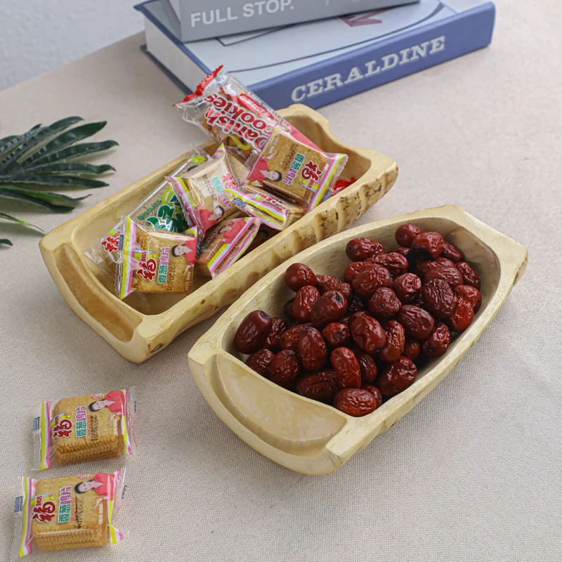 Japanese-Style Root Carving Bamboo Fruit Plate for Household Snacks Dried Fruit Living Room Refreshment Decorative Carved Root T