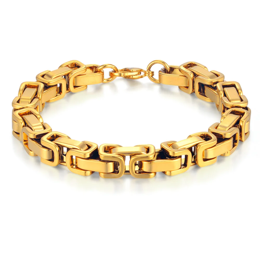 Newest 316L Stainless Steel Bracelet Men Wholelsale Wristband 8mm Gold Color Male Hand Chain Link Bracelet Hip Hop Jewelry Gift