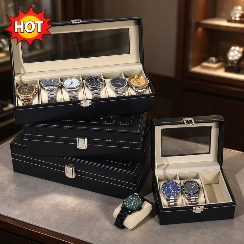DELESYS 2/3/4/5/6/8/9/10/12/20 Slots Household Multi Functional Watch And Jewelry Storage Box  PU Leather Watch Display Case