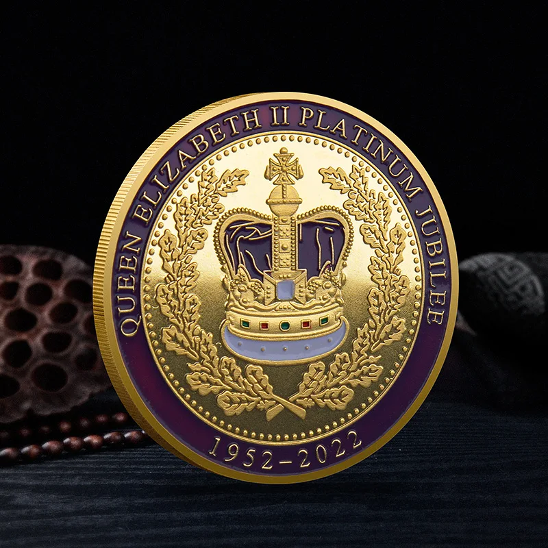 Moneda de plata del Jubileo de platino de la Reina Isabel II, medalla de recuerdo de corona púrpura de 1952-2022, insignia coronada en la abeja de Westminster