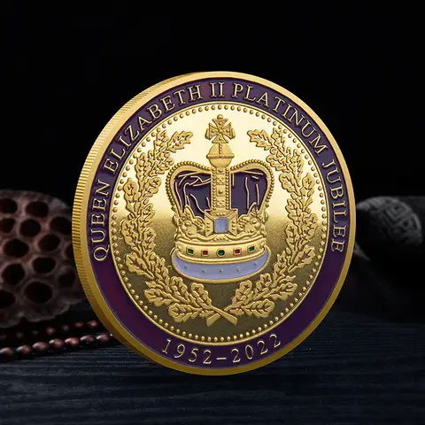 Queen Elizabeth II Platinum Jubilee Silver Coin 1952-2022 Purple Crown Souvenir Medal Crowned in Westminster Abbey Badge