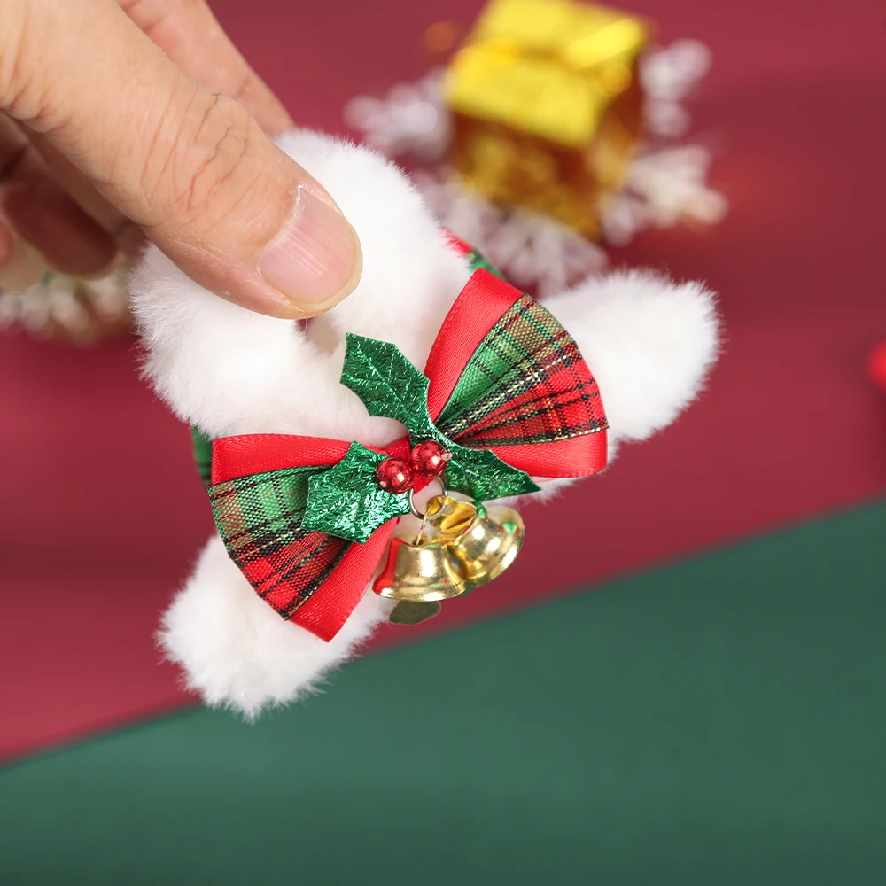 Pinza de pelo de felpa de muñeco de nieve de Navidad, horquilla de celebración festiva roja, pinzas para el cabello para niñas, cola de caballo linda, cangrejo, tocado