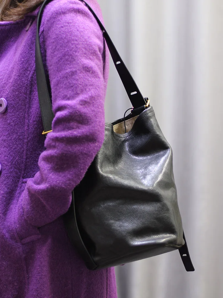 

Simple vintage soft vegetable tanned cowhide women's underarm bag fashion genuine leather ladies large-capacity shoulder bag