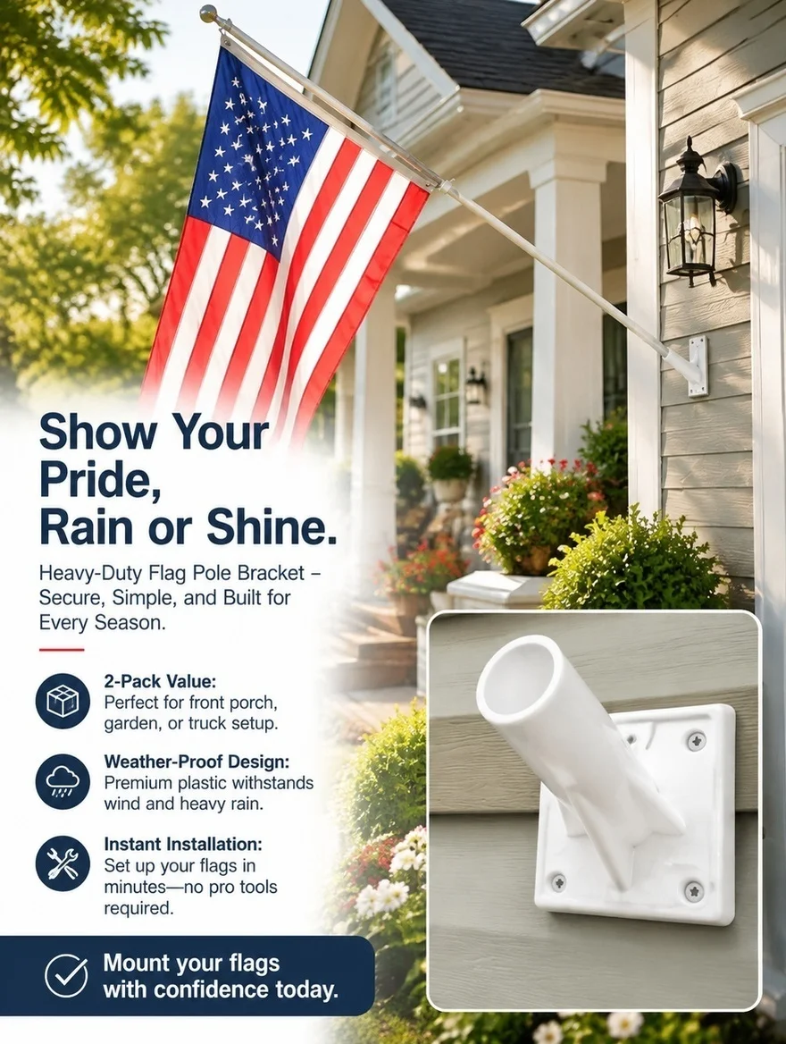 2Pcs Wall Mounted Flagpole Bracket Plastic Holder Quick Install Stable Support for Garden Seasonal Flags Flag Pole Holder
