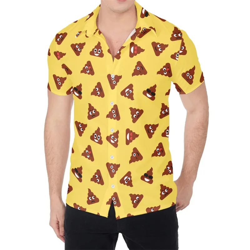 Happy Funny Poop Pattern Print Aloha Shirts For Men Summer Short Sleeve Button Down Beach Shirts Tops Mens Plus Size Blouse
