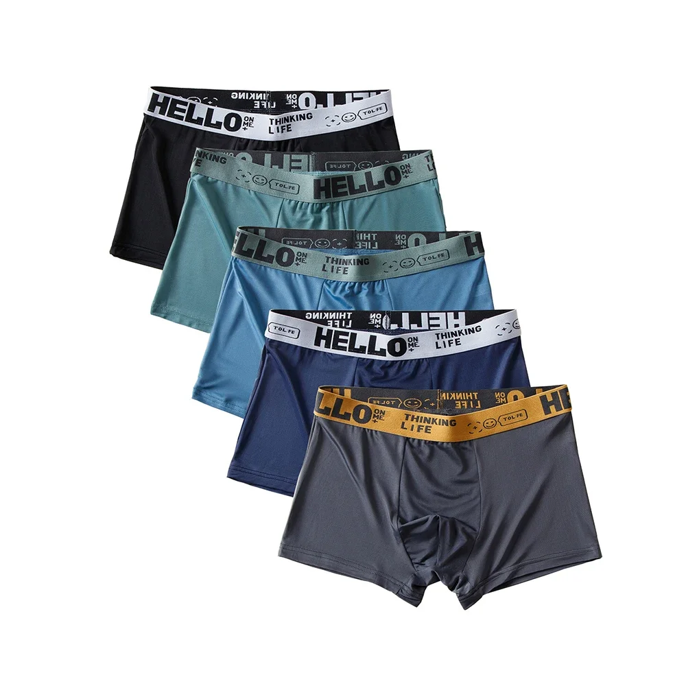 

5pcs/lot Boxer Shorts Ice Silk Men's Underwear Summer Breathable Underpants U Convex Lingerie Breathable Sexy Panties