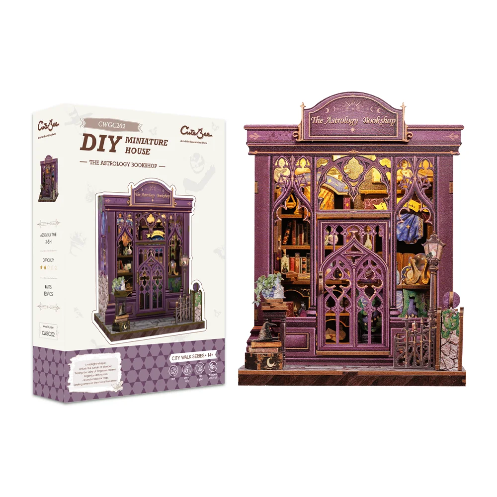 

CuteBee 2025 Hot Sale 3D Wood Puzzle Toys Miniature House Kit Diy Book Nook 3D Puzzles for Adults